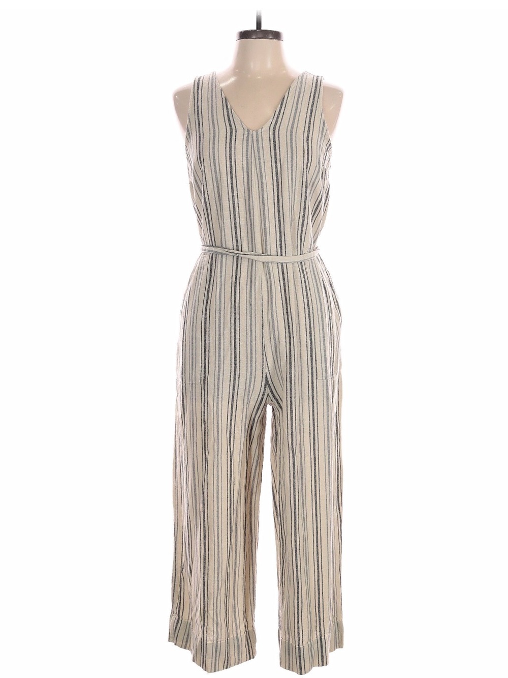 Sonoma Striped V-Neck Wide-Leg Jumpsuit in Ivory and Navy